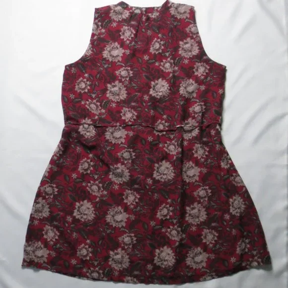 LOFT outlet WOMENS dress MAROON floral PINK sleeveless BURGUNDY shift SIZE XL - Picture 9 of 10